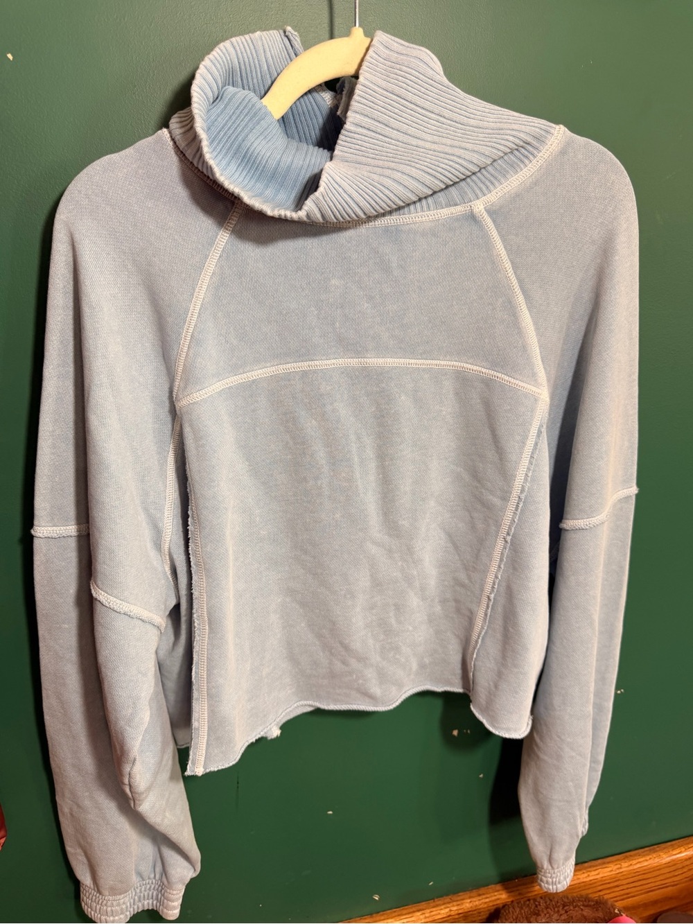 aerie Light Blue Ribbed Funnel Neck Sweatshirt